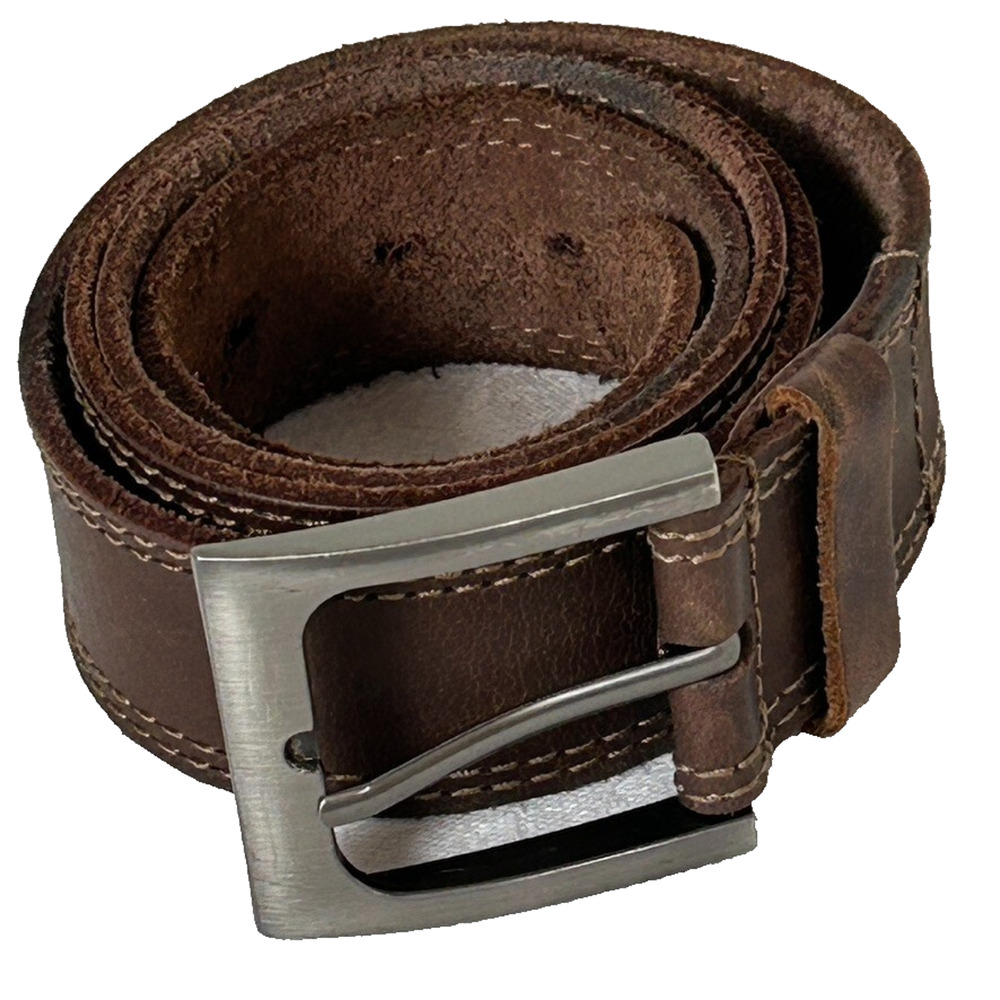 Hide and Drink Leather Belt Two Row Stitch Bourbon Brown Gunmetal Buckle